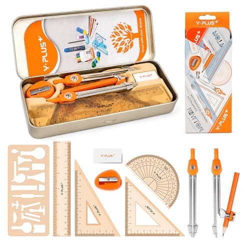 YPLUS Geometry Set for Students, Math Protractor Compass, Box of Protactors Kit for Class Supplies and School Kids Toddler - 11 Pcs - Image 1