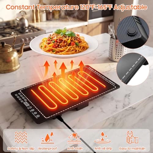 Electric Warming Tray, 3-in-1 Food Warmers for Parties Buffet with 10 Temp Settings and Timer, 25"x15" Glass Surface Warming Mat for Food, Modular Buffet Hot Plates for Catering and Gatherings - Thumbnail 6