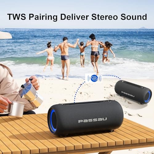 Passau Portable Bluetooth Speakers Loud 40W Peak Stereo Sound, Passive Radiators-Deep Bass, All Day Playtime, Adjustable Strap, BT5.3, IPX5 Wireless Speaker RGB Lights for Indoor Outdoor - Thumbnail 5