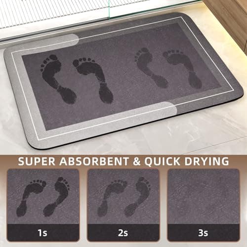 Bath Mat Rug, Rubber Non Slip Bath Mat Super Absorbent Quick Dry Bathroom Floor Mat Thin Bath Mats for Bathroom Fits Under the Door, Shower Rug for in Front of Bathtub Shower, Brown,15.7"x23.6" - Thumbnail 3