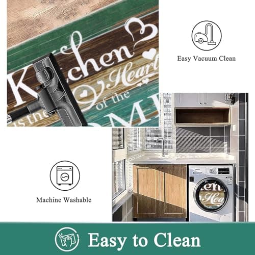 Vaukki Boho Kitchen Rug Sets 3 Pieces, Washable Kitchen Mats for Floor, Non Slip Soft Kitchen Area Rug Floor Mat for Kitchen, Laundry Room and Hallway (Teal, 20''x32''+20''x47''+20''x59'') - Thumbnail 5