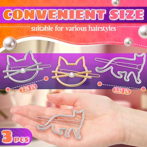 3 PCs Girl Cat Accessories – Cat Hair Clip for Various Hairstyles with Stylish Design – Compact Size Clips Made of Sturdy Metal Alloy for Daily Wearing, Cute Outfits, Parties, and Creative Styling - Thumbnail 2