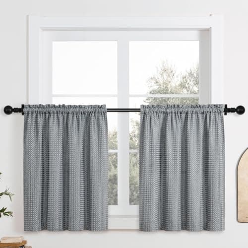 Home Queen Water Resistant Bathroom Window Curtains, Waffle Textured Half Tier Curtains for Kitchen, 36 W X 45 L Inches, Charcoal - Image 1