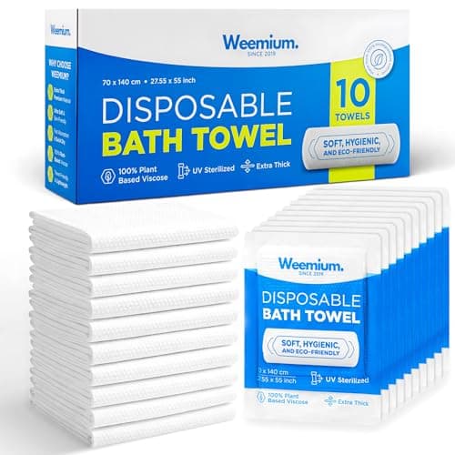 Weemium Disposable Towels for Travel, [10-Pack] Thick and Highly Absorbent Disposable Bath Towels, 27.55 Inch x 55 Inch Size, Biodegradable Towel for Bathroom, Camping, Hotel, and Portable Use - Image 1