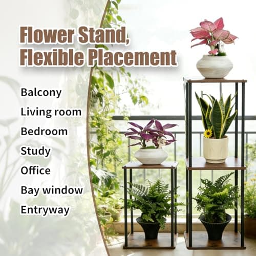Vigordream Plant Stand Indoor Outdoor 3 Tier Metal Plant Shelf Tall Pedestal Stand Flower Pot Stands Multiple Planter Support Rack for Corner Living Room, Balcony, Garden Patio (Retro Brown, 34 INCH) - Thumbnail 6