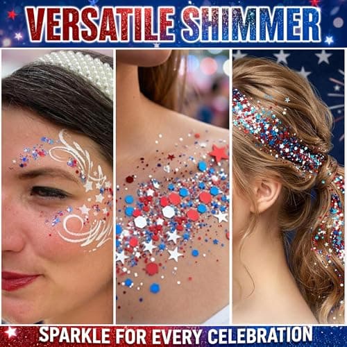 4th of July Glitter Stick, Patriotic Face & Body Glitter Stick, Red White and Blue Glitter Stick, 4th of July Outfits for Women, Waterproof Glitter Makeup for 250th Anniversary of Independence Day - Thumbnail 4