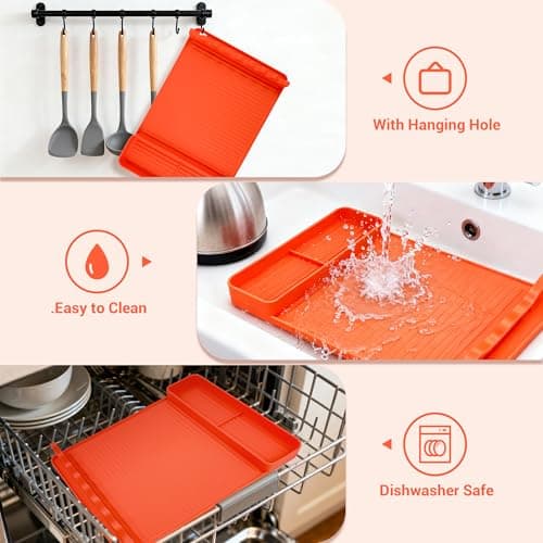 WZGUSXN 2Pack Silicone Grill Mat for Blackstone - 16x11.5 Inch Non-Slip Tool Mat with Sauce Drip Pad & Wavy Grip, Outdoor BBQ Accessories & Gifts for Men, Dad, Grilling（Orange） - Thumbnail 4