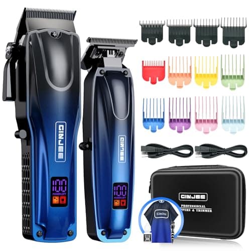 GinJee Professional Hair Clippers for Men Cordless & Corded - Rechargeable Barber Clipper & Trimmer Set with Fade Lever for Home Haircuts, Grooming Kit with Guide Combs, with Travel Case - Image 1