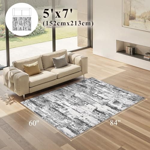 Jessibou Area Rugs 5x7 Living Room: Washable Large Abstract Modern Neutral Soft Rug Stain Resistant Non-Slip Backing Carpet for Bedroom Dining Room Indoor Nursery Dorm Home Office Decor - Black Grey - Thumbnail 2