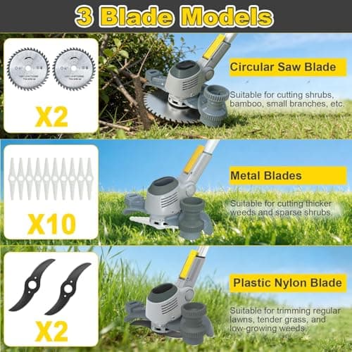 6000mAh Electric Weed Wacker Cordless, 21V Battery Powered Weed Eater with 3 Types Blades, 2 in 1 Brush Cutter/Edger Tool, for Lawn, Yard and Bush Trimming, 2 Battery - Thumbnail 2