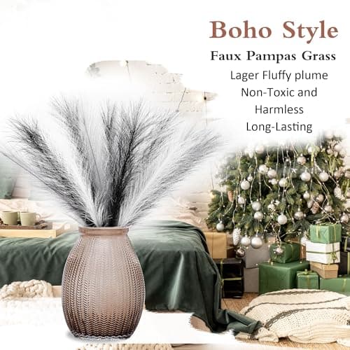 Acfruits Black&White&Gray Pampas Grass Small, 30 Pcs 17" Faux Pampas Grass Short Decor, Pompas Grass Flower Arrangement and Vase Filler for Boho Home Wedding Decoration - Thumbnail 5