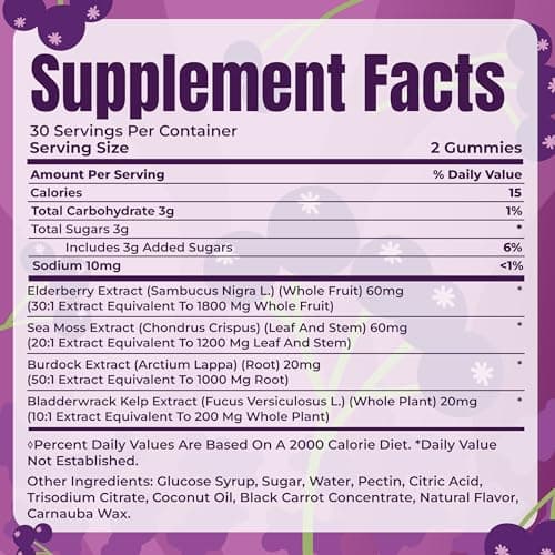 TrueSeaMoss Sea Moss Elderberry Gummies for Adults & Kids – with Burdock Root, Bladderwrack – 60 Gummies (Pouch May Vary) - Thumbnail 2