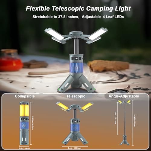 Camping Lights, Rechargeable Telescopic Camping Lights with Stand,12,000mAh Camping Lanterns & Lights with RGB, Magnetic Base, Portable Flashlights for Camping, Hiking, Emergency - Thumbnail 2