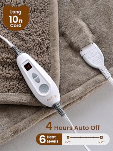 Bearhug Electric Throw Blanket 50" x 60", Reversible Velvet & Sherpa Heated Throw, 6 Heating Levels & 4H Auto Off, Over-Heat Protect, ETL Certification, Machine Washable - Thumbnail 4