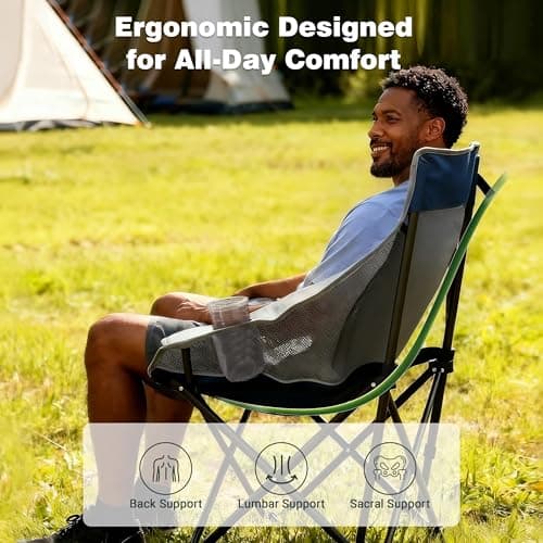 SUNNYFEEL 2 Pack Lightweight Oversized Camping Chairs for Adults Portable Folding Chair with Side Pockets & Cup Holde for Beach,Fishing,Trip,Picnic,Lawn,Concert Outdoor, Carry Bag Included - Thumbnail 6