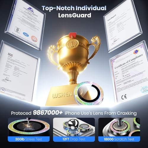 Hoerrye for iPhone 17 Pro Max/17 Pro Camera Lens Protector - [Top 9H+ Tempered Glass - 12FT Military Grade] HD Camera Screen Protector Cover Accessories Case Friendly,Bling Silver - Thumbnail 2