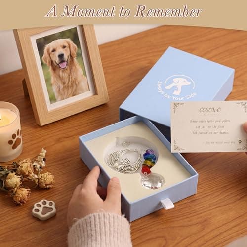 COSOWO Handcrafted Pet Memorial Crystal Ornament Rainbow Prism Sun Catcher with Keepsake Card, Sympathy Gift for Loss of Dog or Cat Paw Designs, Heart - Thumbnail 3