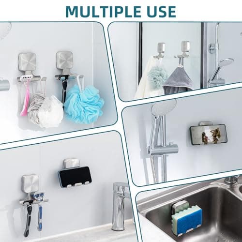 TAILI Powerful Suction Cup Razor Holder 2 Pack, Stylish 304 Stainless Steel Bathroom Suction Hooks for Towel, Loofah, Bathrobe, Shaver Holder for Shower Wall, Easy to Install and Reuse, Silver - Thumbnail 5