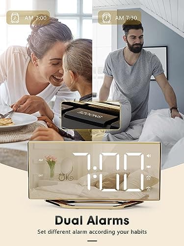 Loud Alarm Clock for Heavy Sleeper, 2 Alarms Big Display Clock with Bed Shaker for Hard of Hearing Deaf,Plug in Bedroom Mirror Clock,Phone Charger,Dimmer,Simple Digital Clock for Senior Adult Teen Kid - Thumbnail 4