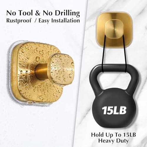 warlve Suction Cup Hooks for Shower - Reusable No-Drill Mounting - Hooks for Towels, Robes & Loofah on Metal, Glass, Mirrors, Tile & Smooth Non-Porous Surfaces (2, Brushed Gold) - Thumbnail 2