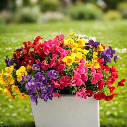 FULLMUSIC Artificial Flowers for Outdoor, 20 Pcs UV Resistant Realistic Pansies Fake Flowers for Indoor and Outdoor Garden, Porch, Patio, Window Box Decor All Year Round (20, Mixed Color) - Thumbnail 2