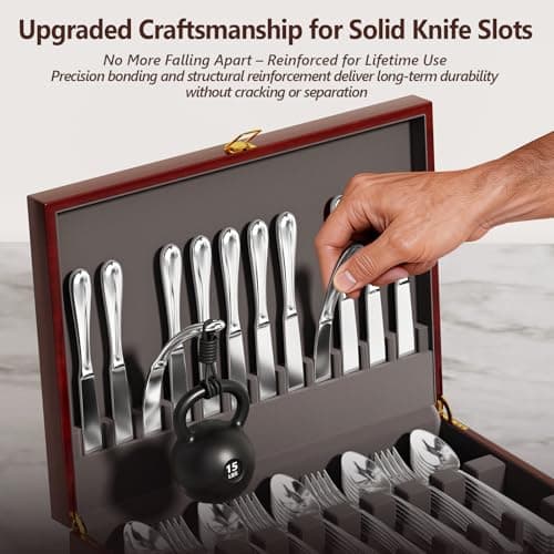 Solid Mahogany Silverware Storage Box,Silverware Chest Case with Lid and Felt Lined,Wood Flatware Storage Box for 12 sets of Utensils,Silverware Boxes for Flatware,Silverware Chest without Silverware - Thumbnail 4