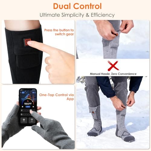Minthouz Quick Heated Socks, 7.4V Electric Heating Socks for Men Women, Supports APP Control, 3000mAh*2 Battery Warm Socks, Suitable for Sizes 6-14, Winter Hunting, Skiing, Hiking, Camping - Thumbnail 3