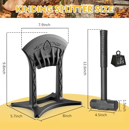 BAYQISI Kindling Splitter for Wood,One-Piece Molding Cast Iron Log Splitter,Manual Wood Splitter with 3 Lbs Sledge Hammer,Firewood Splitter Tool（Medium-Sized） - Thumbnail 2