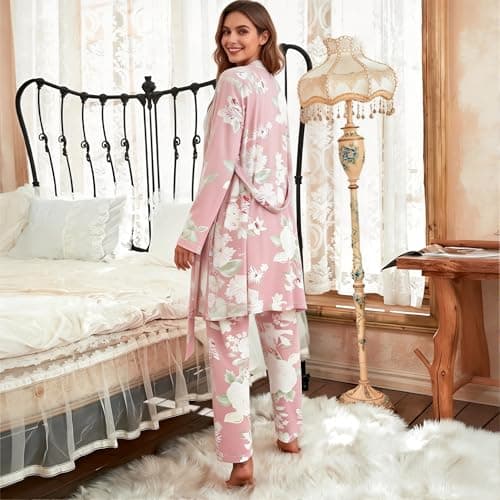 Eternatastic Women's 3 Piece Knit Lounge Set Pajama Long Sleeve Cardigan Sleeveless Top Pants Sweatsuit Pjs Sets - Thumbnail 3