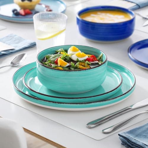 vancasso Bonita Blue Dinnerware Sets, Plates and Bowls Set for 4, 12 Pieces Stoneware Dinnerware Set, Dishwasher and Microwave Safe - Thumbnail 6