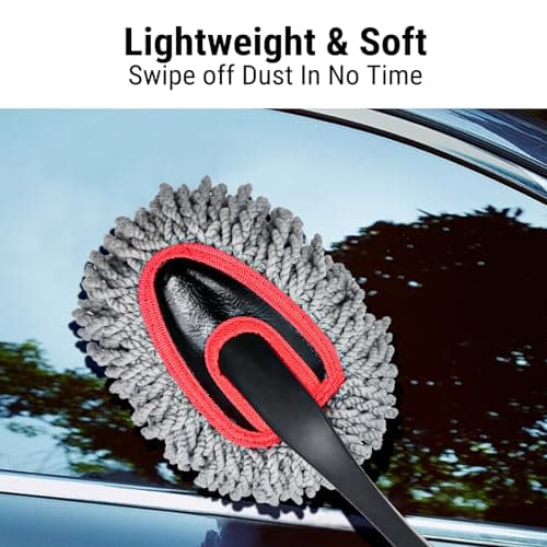 YeewayVeh Car Duster Kit, 2PCS Microfiber Exterior and Interior Scratch Free Car Duster Brush for Vehicles and Home Cleaning, Gray and Red - Thumbnail 3