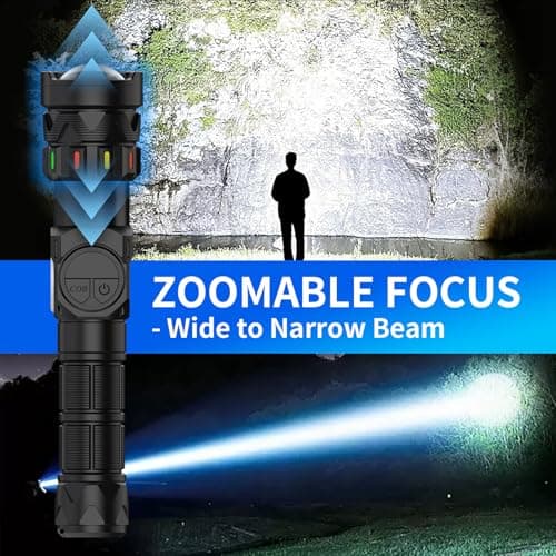 Esgofo Rechargeable Flashlights High Lumens 100000 Long Lasting LCD Display, Super Bright 50W LED, Quick USB C Charge & Output, Double Source & Buttons with Red Light, for Home Camping Hiking - Thumbnail 3