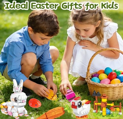 3.5"Prefilled Easter Eggs with Easter Bunny Building Blocks Toy Set - 12 in 1 Rabbit Building Kit, Easter Basket Stuffer Egg Hunt Party Favors Classroom Prizes Filled Easter Egg Gift for Kids Boy Girl - Thumbnail 6