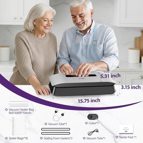 Food Vacuum Sealer Machine, 8-in-1 Food Vacuum Saver Sealer V20 with Moist & Dry Mode, External VAC, Bags and Cutter Included, Compact Lightweight Food Sealer for Home Kitchen Storage & Meal Prep - Thumbnail 6