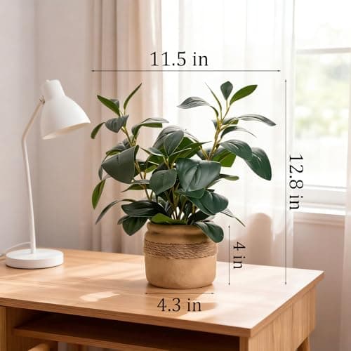 Arbolanta Artificial Fake Plant Potted 12.8'' Small Faux Greenery Ficus Style in Jute-Wrapped Yellow Planter for Tabletop Home Office Decor - Thumbnail 2