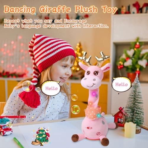 LUKETURE Dancing Talking Singing Pink Giraffe Stuffed Plush with Golden Antlers,Interactive Stuffed Animal Toy, Musical Plush with Record & Repeat, Sings 10 Songs, LED Lights - Thumbnail 3