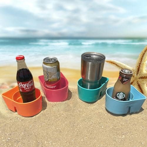 YISARSH Beach Cup Holders, Large Capacity Sand Drink CupHolders for Phones and Small Beach Accessories, Beach Trips Must Haves, Pink Orange Teal Blue(Pack of 4) - Thumbnail 4
