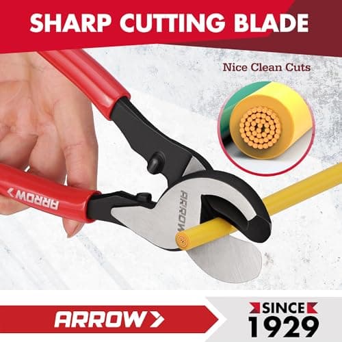 ARROW 9.5” Cable Cutter High Leverage, Wire Cutters Heavy Duty with Thick Dip-Grip Handle, CR-V Steel, Cutter Tool for 4/0 Aluminum, 2/0 Soft Wire, and 100PR 24AWG Communications Cable - Thumbnail 3