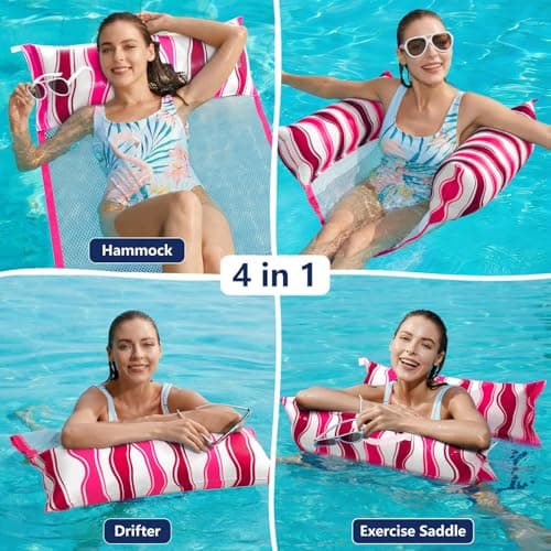 Jasonwell Inflatable Pool Floats Adult - Fabric Pool Hammock Floaties Water Hammock Lake Beach Floating Lounger Chair Swimming Pool Noodles Mesh Party Floaty Toys Fun for Adults Heavy Duty (Rose) - Thumbnail 3