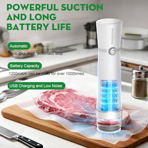 Innoworld Vacuum Sealer for Food with Visible Water Tank, Handheld Saver Compact Vacuum Sealer Machine with 14 Reusable Vacuum Bags, 6X Preservation & Fresh, Includes Gift Wrapping - Thumbnail 3