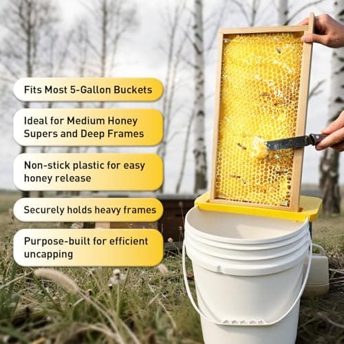 CYSFETENA Honey Uncapping Tool Tank Holder, Honey Harvesting Equipment, Easy Clean Honey Uncapping Tank Bucket Scraper for Beekeeping Hive Frames Cleaning, Fit All 5 or 6 Gallon Bucket - Thumbnail 3