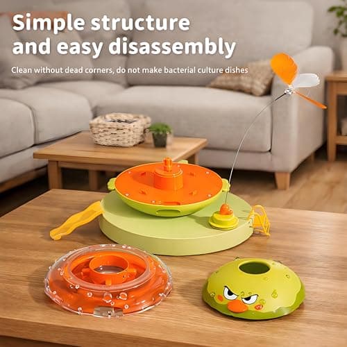 hooroor 4-in-1 Automatic Cat Toy, Interactive Laser & Feather Teaser with Bird Sounds & Treat Reward, Self-Balancing 360° Spinning Enrichment Exercise Toy for Bored Indoor Cats & Kittens - Thumbnail 5