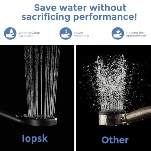 Iopsk 7 Spray Shower Head with Handheld, handheld shower head,detachable shower head with 60" Extra Long Hose & Adjustable Bracket,Showerhead with ON/OFF Switch for Pets Bath. (Matte Black) - Thumbnail 6