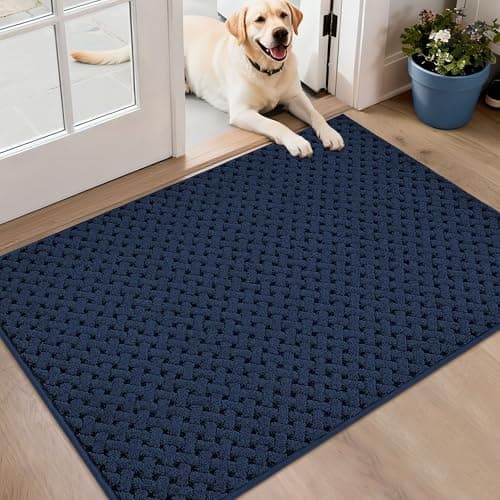 BEQHAUSE Dirt Trapper Door Mat Non-Slip Entryway Rugs Stain Resistant Absorbent Dog Doormats Woven-Look Washable Welcome Floor Doormat for Front Back Door, Dirty Wet Shoes & Paws, 32" x 48", Blue - Image 1