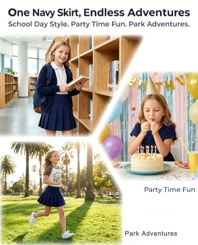 Girl Pleated Skort High Waisted Tennis Skirts School Girls Navy Blue Skirt - Thumbnail 6