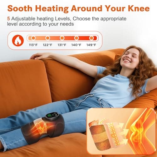 Cordless Heated Knee Massager with Vibration, Heated Knee Brace Wrap, Heating Knee Pad for Knee Elbow, Knee Heating Pad for Arthritis with 6 Heating Levels, 3 Massage Modes&Timer (Black+White) - Thumbnail 2