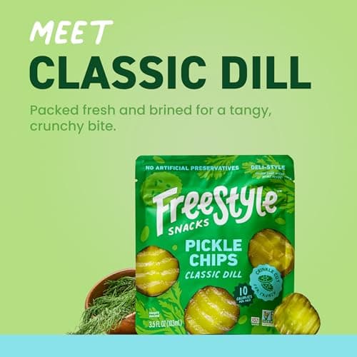 Freestyle Snacks Pickle Chip Snack Packs - Classic Dill - All Natural, Fresh-Packed Deli-Style Pickles - Non-GMO, Kosher, Gluten-Free, Low Calorie Snacks - 3.5 Ounce (6 Pack) - Thumbnail 3