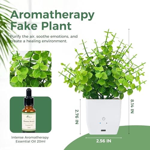 Der Rose Fake Plants Artificial Plants, Green Eucalyptus Style in White Pot, Small Decorative Accent for Bathroom Office Desk Shelf Bedroom Home Decor - Thumbnail 4