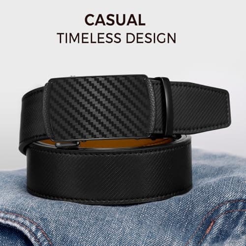 Zitahli Belt Men, Ratchet Belt Dress with 1 3/8" Premium Leather,Slide Belt with Easier Adjustable Automatic Buckle,Trim to Fit Size 30"-36" - Thumbnail 4