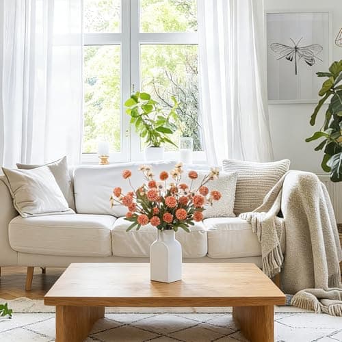 LILUYTO Faux Flowers for Vase,8 pcs Artificial Pom Pom Chrysanthemum Flowers with Wild Flowers,Spring Floral Stems Arrangements for Home Decor, Centerpieces for Tables, Rustic Decorations - Thumbnail 5